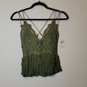 Free People Intimately Free Olive Sparrow Lace  Halter Top size XS NWT